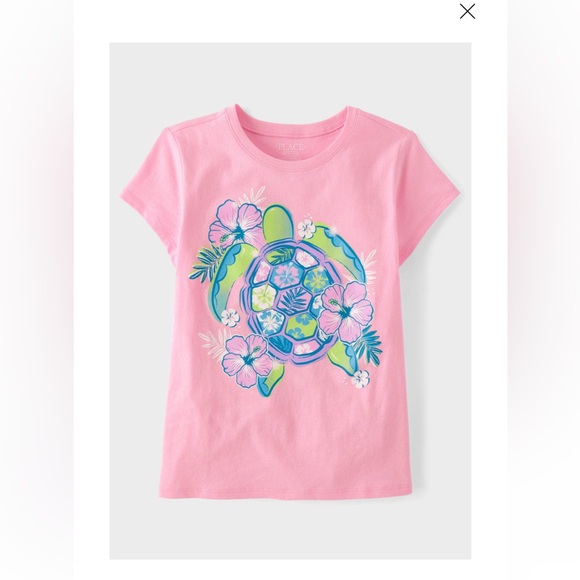 NWT Children’s Place Girls Floral Turtle Graphic Tee - Pink. Size XL (14) - Picture 1 of 3
